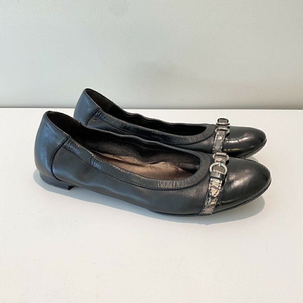 AGL Ballet Flats Shoes Black Buckle Cap Toe 39